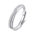 Adjustable S925 sterling silver couple ring with sparkling white cubic zirconia pavé setting - Women's Style (FDJZ-361)