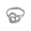 Silver open heart ring featuring a cursive letter G with sparkling diamond accents - Initial O (Silver Ring O) / Silver