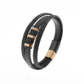 Dreilagiges Herren-Lederarmband mit schwarzen Flechtriemen und goldenem Magnetverschluss - Gold
