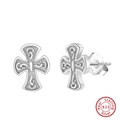 Sparkling S925 sterling silver cross stud earrings with clear zircon stones set - APE132-P-Silver Cross
