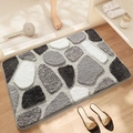 Grey cobblestone pattern anti-slip bathroom mat with soft plush texture on wooden floor - 40*60cm / Jin Yu-Gray