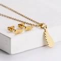 Golden titanium steel wing jewelry set including a pendant necklace and stud earrings - Wing