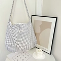 Minimalist white polka dot canvas tote bag with black dots for women's daily commute - White Polka Dot