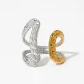 Irregular crossover stainless steel ring with gold and silver two-tone quilted texture - Gold & Silver (SB660)