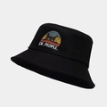 Dettaglio del cappello alla pescatora nero in cotone con stampa di sole e gatto - EW, PEOPLE Gatto del Tramonto Retro Nero