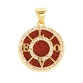 Golden round pendant featuring red glitter, LOVE letters and double zircon circles - LOVE-Golden Sand
