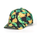 Tie-dye baseball cap with vibrant yellow banana and tropical leaf print on black fabric - Black Background Banana Print Style (35#)