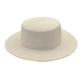 Classic cream woven flat top boater straw hat with wide brim for summer beach sun protection - M (56-58cm) / Pure White