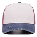 Detailed close-up of retro washed denim baseball cap with distressed brim and contrast colors - Adjustable / Navy Blue