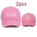 Λεπτομέρεια από ροζ βαμβακερά καπέλα MAMA και Little Man με κέντημα, σετ 2 τεμαχίων - Σετ 2 Τεμαχίων (Ενήλικας+Παιδί) / Ροζ