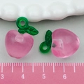 Translucent pink resin peach charm for DIY jewelry making with green leaf detail - Pink Acrylic Apple (22167)