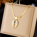 Gold snake chain necklace with angel wing pendant and crystal inlays on display box - Angel Wings Style (N2531) / Gold