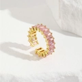 Detailed view of gold-plated adjustable ring with pink rectangular cubic zirconia stones - Pink Rectangular Stone Style (ZYN-DMR138G-3)