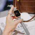 Guou square women's watch with rose gold case and gray silicone strap for fashion look - Grey Strap Black Gold Frame