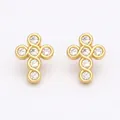 Minimalist gold cross stud earrings with sparkling round cubic zirconia stones - Cross Style