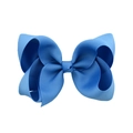Blue 4-inch grosgrain ribbon hair bow clip for girls with ribbed texture and handmade finish - Blue (#40)