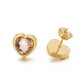 Elegant gold heart stud earrings with sparkling champagne crystal stones and butterfly backs - Gold Base Light Champagne Heart Stud (KE50868-K)