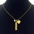 18K gold plated stainless steel MAMA necklace with heart and crystal charms for women - MAMA Letter + Heart Zircon Style / Gold