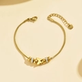Golden stainless steel snake chain bracelet with butterfly charm and crystal beads - Butterfly Snake Chain Set / Gold
