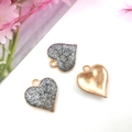 Dark gray glitter heart charm pendant with gold plating for DIY jewelry making - Silver