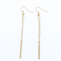 Golden long tassel drop earrings featuring delicate chain links and sleek bar pendants - Long Bar Chain Style (0681) / Gold (0681)