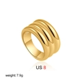 Two-tone 18K gold and silver wide double-layer ring in size US 8 on white background - US 8 / Triple Layer Two Tone (T302)