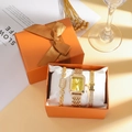 Set regalo elegante con orologio quadrato dorato e bracciale con diamanti - Set Dorato (Confezione Regalo con Fiocco)