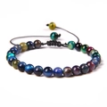 Handgewebtes Armband mit bunten Katzenaugen-Natursteinen und verstellbarem Kordelzug - Buntes Tigerauge