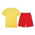 Kids summer casual set featuring a yellow short-sleeved T-shirt and red drawstring shorts - Top And Bottom / Yellow/Red / 100cm