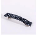 Vue détaillée d'une barrette à perles bleu foncé avec cristaux sur pince métallique - Noir Obsidienne