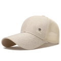 Berretto da baseball da uomo in lino beige con visiera lunga traspirante - Regolabile / Beige