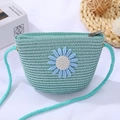 Mint green woven straw crossbody bag for girls with daisy flower embroidery - 11*14*6 / Shell Bag Orange Daisy / Blue