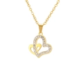 Golden heart pendant necklace featuring sparkling white zircon stones in a double heart design - Conjoined Large & Small Heart - Gold