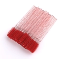Disposable eyelash brushes featuring red glitter handles and red nylon spiral brush heads - Crystal Red Handle Red Head