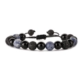 Macro shot of 10mm lava stone bracelet with adjustable black braided cord detail - 10mm Lava Stone + Obsidian + Sodalite