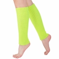 Detail of neon green ribbed knit leg warmers with elastic texture for winter boots - Neon Yellow