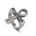 Bague croix Ankh vintage en acier inoxydable avec motif serpent et fini argent - US 9 / Argent Antique (KR103311-KJX)