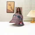 Women's foldable sun hat with checkered band and metallic accent on purple-grey fabric - Purple
