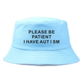 Light blue autism awareness bucket hat with Please Be Patient I Have Autism text - Adult One Size (58cm) / Sky Blue