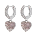 Macro detail of heart hoop earrings with pink and white pavé cubic zirconia - Silver Pink Zirconia