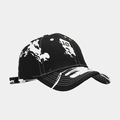 Vue détaillée de la casquette de baseball noire avec motifs graffiti blancs sur le côté - 1# Noir Splatter Graffiti