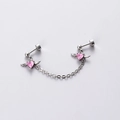 Titanium steel heart wing ear bone stud with pink zircon and delicate chain link - Pink Heart Wing Integrated Stud Chain Style (A010-5#)