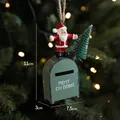 Santa Claus with green mailbox Christmas tree hanging ornament in hand-painted metal - Santa Decor Style / Green Vintage Style