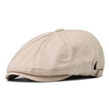 Gorra plana clásica beige de algodón con hebillas laterales de latón y costuras finas - Ajustable / Beige