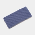 Detailed close-up of lilac blue ribbed knit headband with soft texture and vertical stripes - Fog Blue