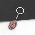 Vintage bronze Saint Anthony oval keychain pendant with a silver metal ring and chain - Retro Copper