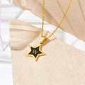 Star-shaped necklace with black enamel inlay and golden letter W pendant on chain - Letter W Style (D112)