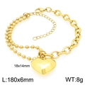 Pulsera de doble capa en acero inoxidable chapado en oro de 18K con dije de corazón y eslabones - Pulsera Dorada (KB203272-Z)
