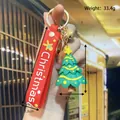 Christmas tree soft rubber keychain with red silicone wrist strap and golden bell charm - Christmas Tree with Colorful Stones