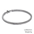 Eleganter Box-Chain-Armband aus Edelstahl in Silber, Größe 200 mm x 3 mm - 20cm / Silber 3mm (KB126639-Z)